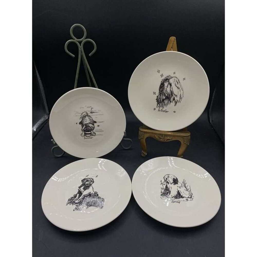 Cindy Farmer Lot 4 Plate Porcelain Lhasa Apso Dog Art Camelot Specialties